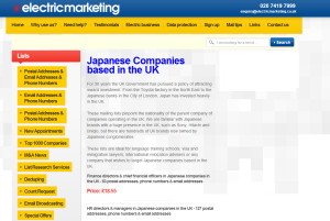 Mailing lists and email lists of Japanese owned companies in the UK